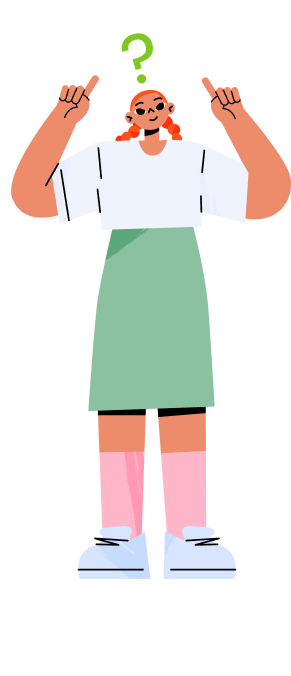 Animated character pointing at an educational carbon chart